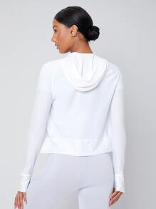 Thumb Holes Hooded Sports Jacket - White - View 2