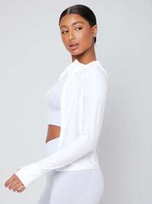 Thumb Holes Hooded Sports Jacket - White - View 3