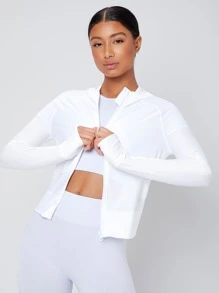 Thumb Holes Hooded Sports Jacket - White - View 4