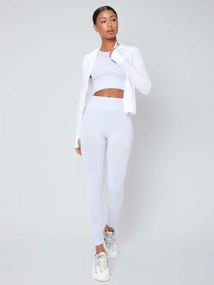 Thumb Holes Hooded Sports Jacket - White - View 6