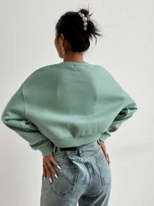 SHEIN Unity 字母刺繡落肩袖短款運動衫 - 薄荷綠 - 查看 2