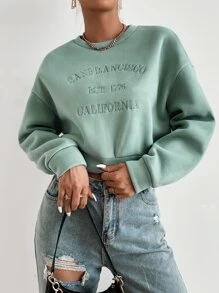 SHEIN Unity 字母刺繡落肩袖短款運動衫 - 薄荷綠 - 查看 6