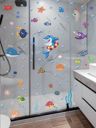 Cartoon Fish Print Kids Wall Sticker, Cute Self Adhesive Wall At Decal For Home Decor, Stickers, Wall Decal, Vinyl Decal For Home Decorations, Spring Decoration Items Refresh Your Home, Festival Decoration Stickers Gifts Birthday Graduation