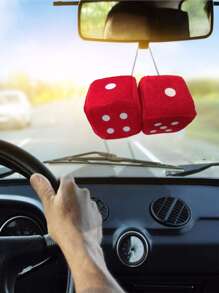 2pcs Dice Shaped Car Ornament - Red - View 2