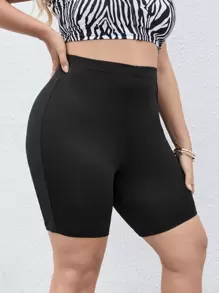 SHEIN EZwear Plus Solid Elastic Waist Cycling Shorts - Black - View 1