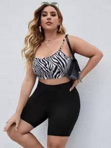 SHEIN EZwear Plus Solid Elastic Waist Cycling Shorts - Black - View 4