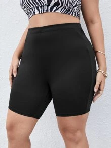 SHEIN EZwear Plus Solid Elastic Waist Cycling Shorts - Black - View 5