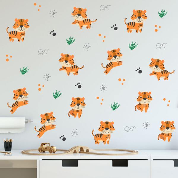 

1pc Tiger Print Wall Sticker, Multicolor
