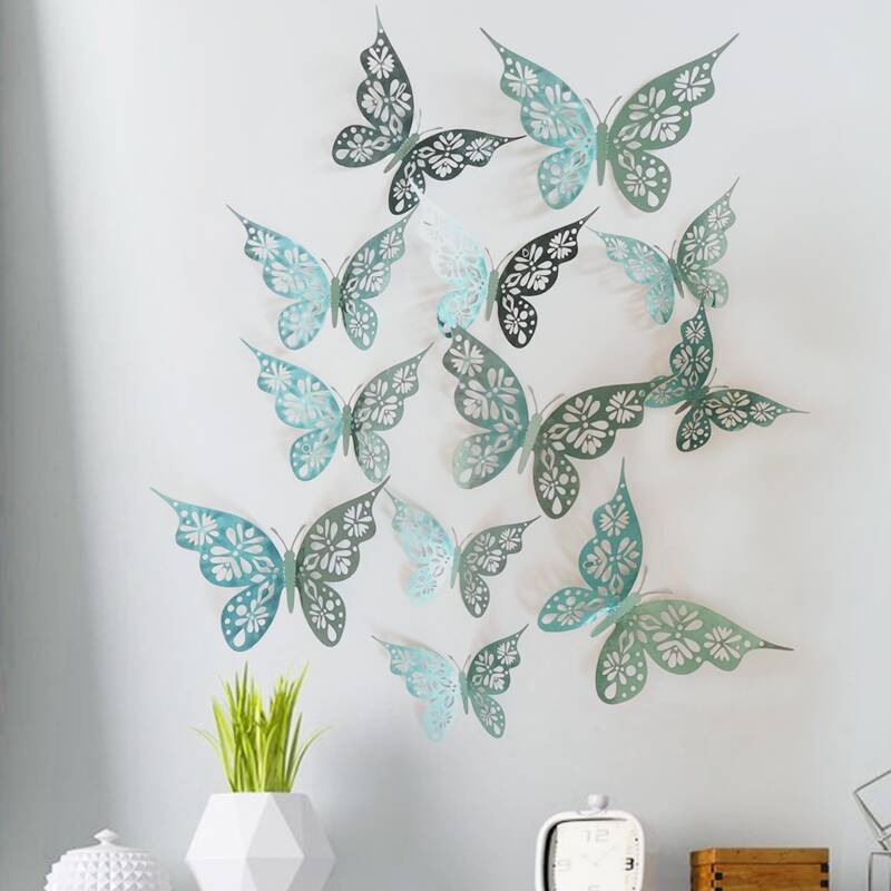 

12pcs Hollow Butterfly Sticker, Green