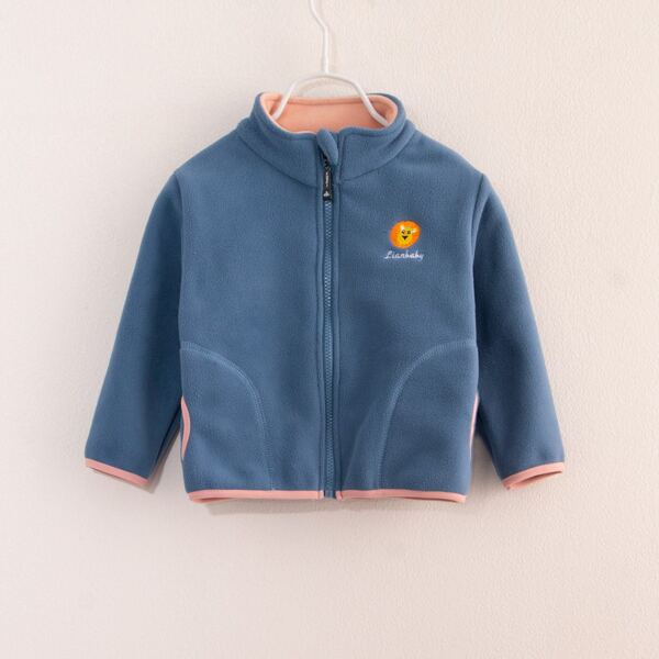 

Toddler Boys Lion And Letter Embroidery Zip Up Fleece Jacket, Blue