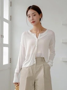 Button Up Sheer Cardigan - White - View 1