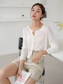 Button Up Sheer Cardigan - White - View 3