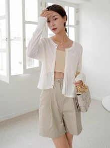 Button Up Sheer Cardigan - White - View 7