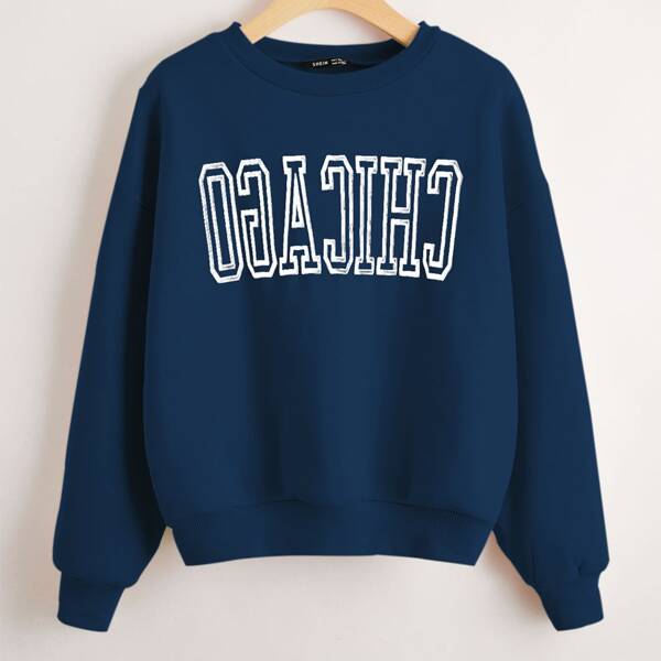 

Drop Shoulder Letter Graphic Sweatshirt, Dusty blue