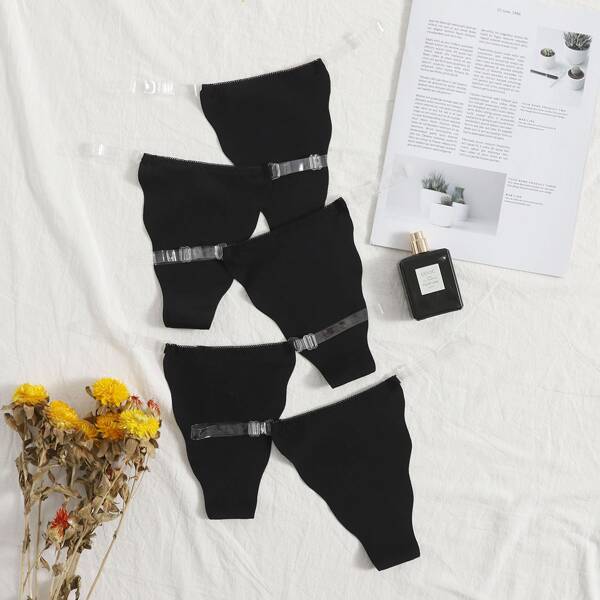 

5pack No Show Clear Strap Panty Set, Black
