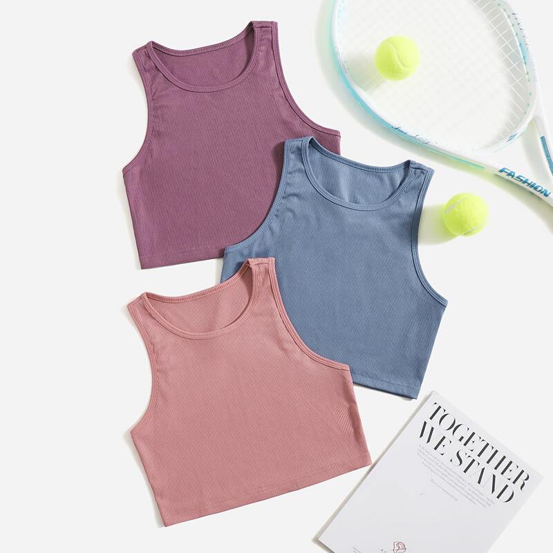 

3pcs Solid Sports Tank Top, Multicolor