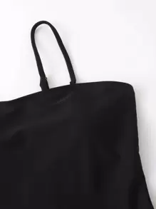 SHEIN Swim Summer Beach Solid Tankini Set Swim Cami Dress & Thong Bottom 2 Piece Separate Bathing Suit - Black - View 6