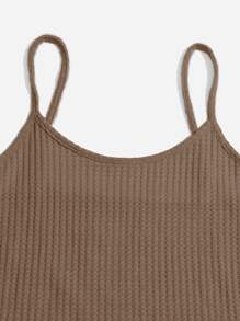 3pcs Waffle Knit Belted Lounge Set - Camel - View 4