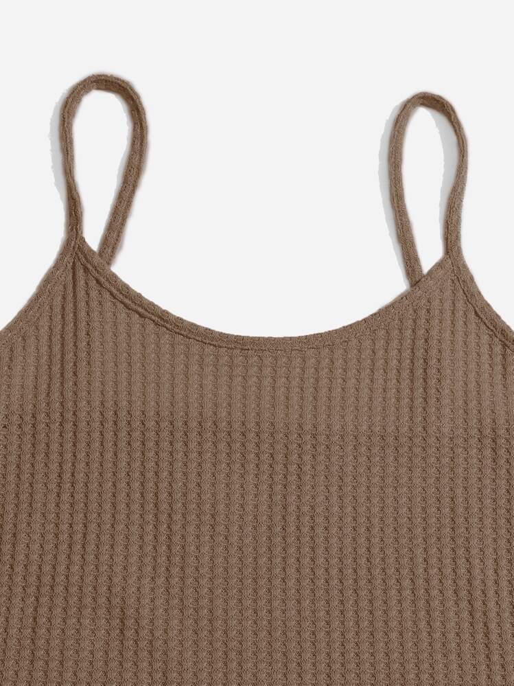 3 pièces Set détente en maille gaufrée ceinturé - Camel - Voir 4