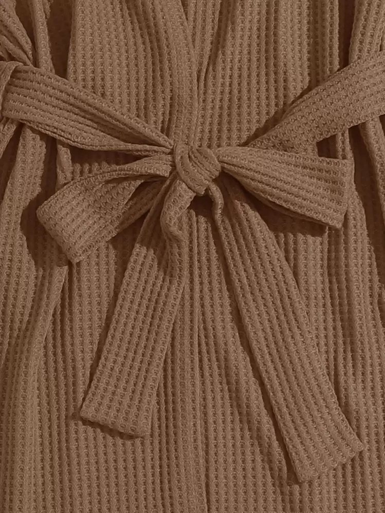 3 pièces Set détente en maille gaufrée ceinturé - Camel - Voir 5