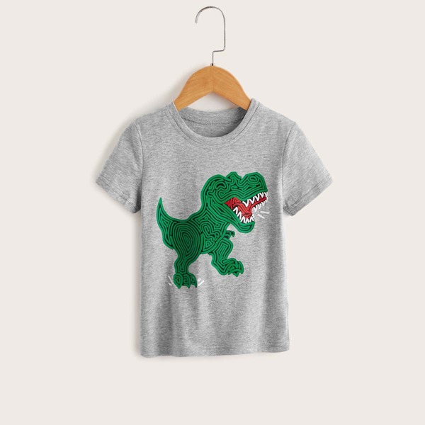 

Toddler Boys Cartoon Graphic Round Neck Tee, Grey