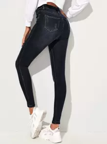 EURMUSE Jeans ajustados con botón crop - Negro - Ver 2