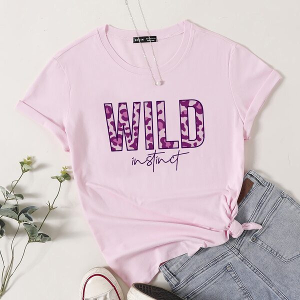 

Leopard Letter Graphic Tee, Baby pink