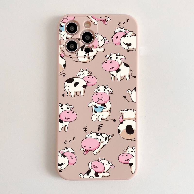 

Cartoon Cow Print Phone Case, Pink