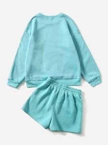 SHEIN EZwear Bộ thời trang Dây kéo Nghề thêu Lá thư Giải trí - Màu xanh lam - Xem 2