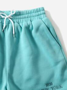 SHEIN EZwear Bộ thời trang Dây kéo Nghề thêu Lá thư Giải trí - Màu xanh lam - Xem 3