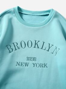 SHEIN EZwear Bộ thời trang Dây kéo Nghề thêu Lá thư Giải trí - Màu xanh lam - Xem 5