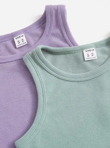 SHEIN 少女經典基本針織無袖背心套裝,圓領款式