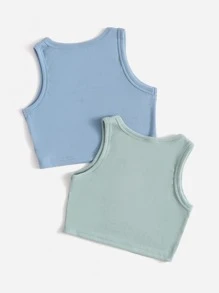 SHEIN Paquete múltiple de tops de punto para niñas Tween con cuello redondo clásico y básico - Multicolor - Ver 2