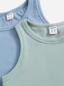 SHEIN Paquete múltiple de tops de punto para niñas Tween con cuello redondo clásico y básico - Multicolor - Ver 4