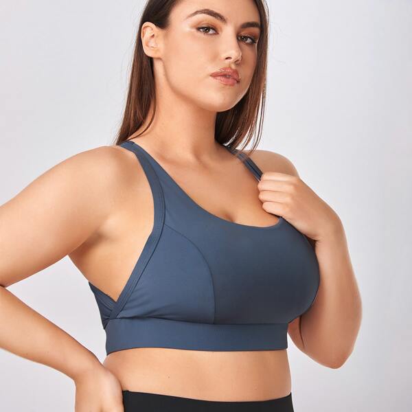 

Plus High Support Solid Sports Bra, Navy blue