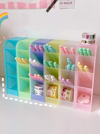 1入組隨機桌面筆架鉛筆化妝收納盒卡哇伊大容量桌面收納架案例學校辦公文具