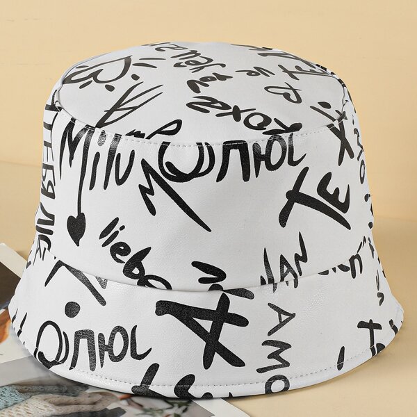 

Letter Graphic Bucket Hat, White