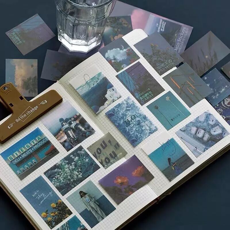 

100pcs Scenery Pattern Sticker, Blue