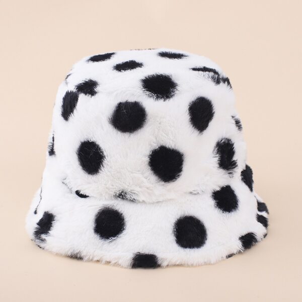 

Polka Dot Pattern Plush Bucket Hat, Black and white