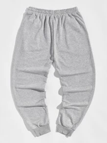 ROMWE MEN Hombres Pantalones deportivos de sonrisa con estampado - Gris - Ver 2
