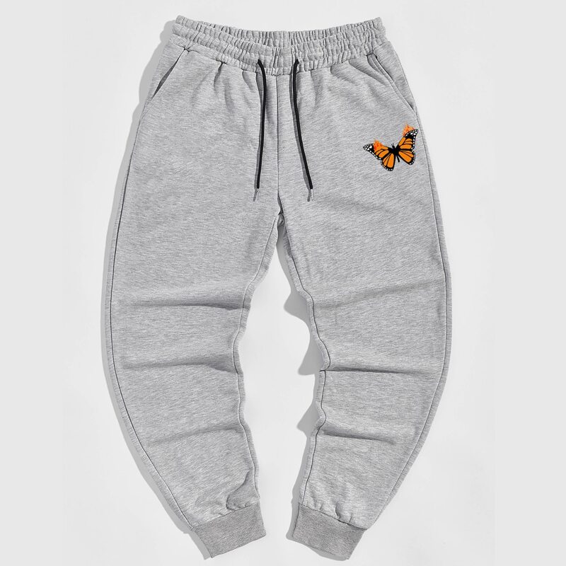 

Guys Butterfly Print Drawstring Sweatpants, Light grey