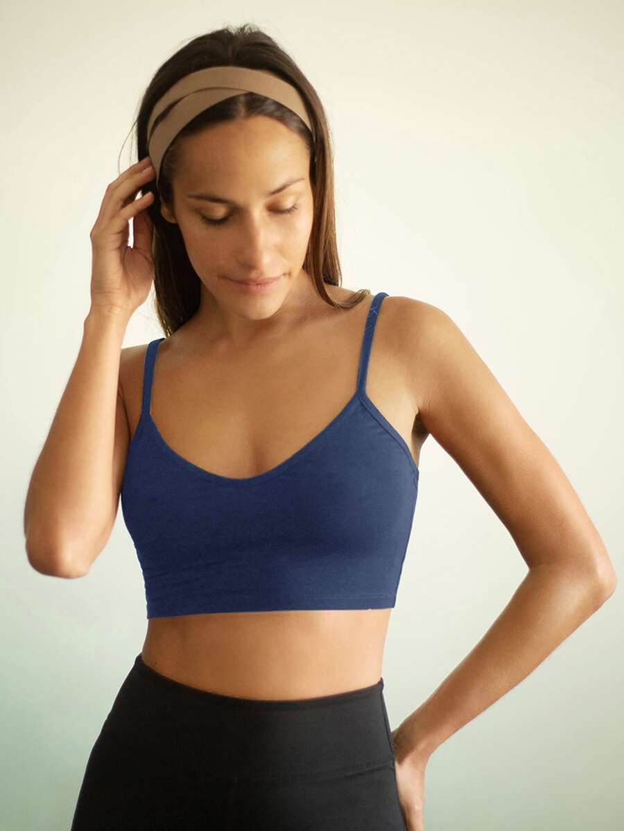 SHEIN EZwear Áo hai dây màu trơn Gợi cảm - Màu xanh hải quân - Xem 1