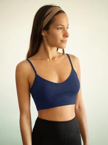 SHEIN EZwear Áo hai dây màu trơn Gợi cảm - Màu xanh hải quân - Xem 3