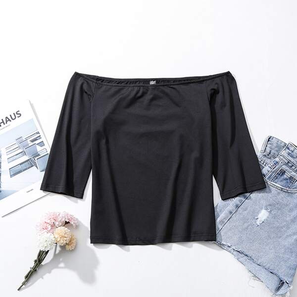 

Plus Off The Shoulder Solid Tee, Black