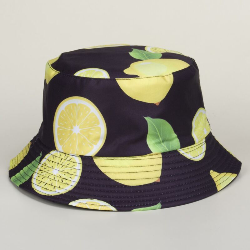 

Lemon Print Reversible Bucket Hat, Multicolor
