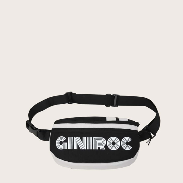 

Men Letter Graphic Fanny Pack, Black