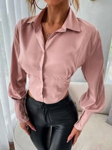 Áo sơ mi Tay áo Đèn lồng Ren lên trở lại Mùa vụ - Bụi hồng - Xem 6