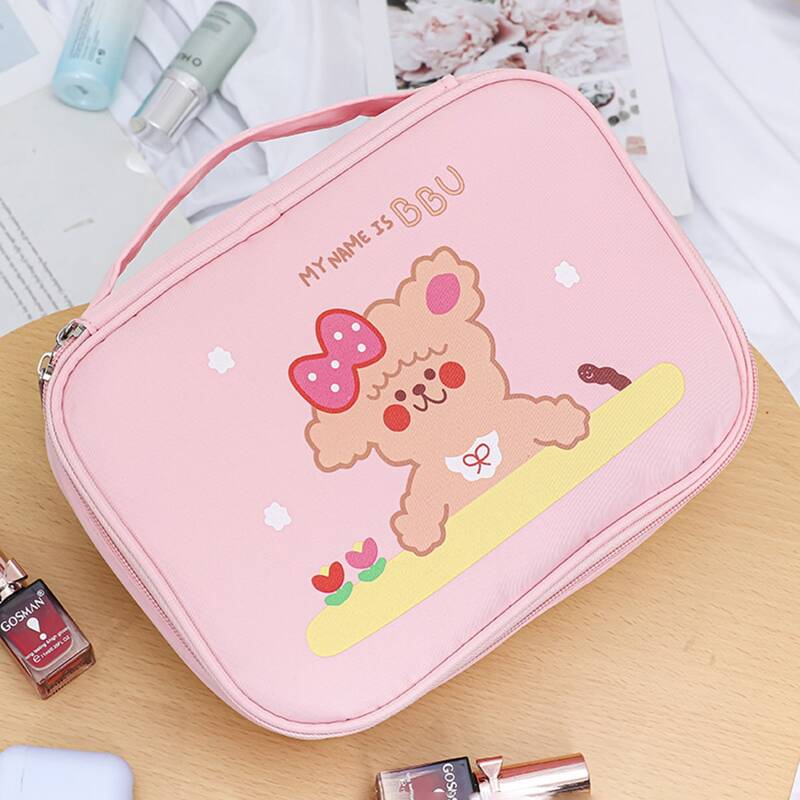 

1pc Cartoon Bear Pattern Square Makeup Bag, Pink