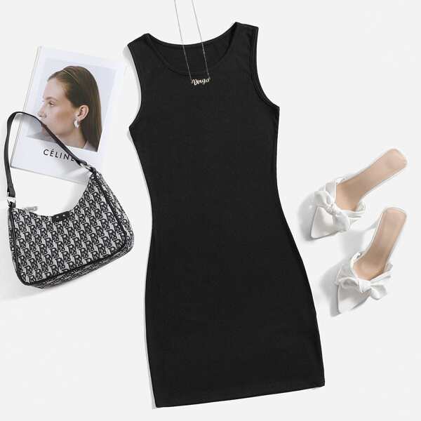 

Solid Sleeveless Mini Bodycon Dress, Black