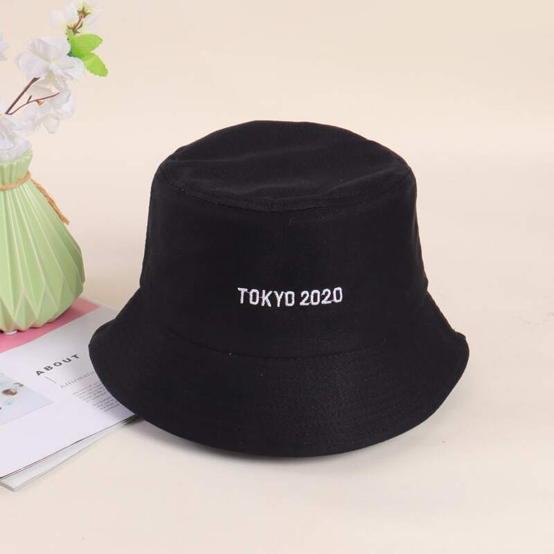 

Letter Embroidery Bucket Hat, Black